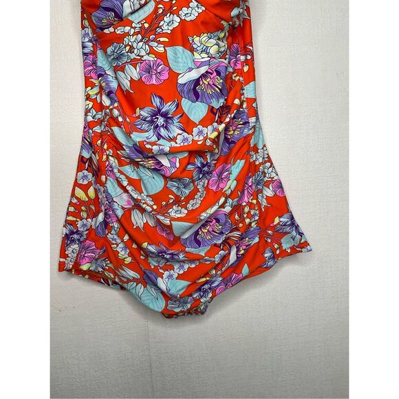 Ekouaer Womens One Piece Swimsuit Boy Leg Vintage Pin up Monokinis Orange Floral - Picture 5 of 8